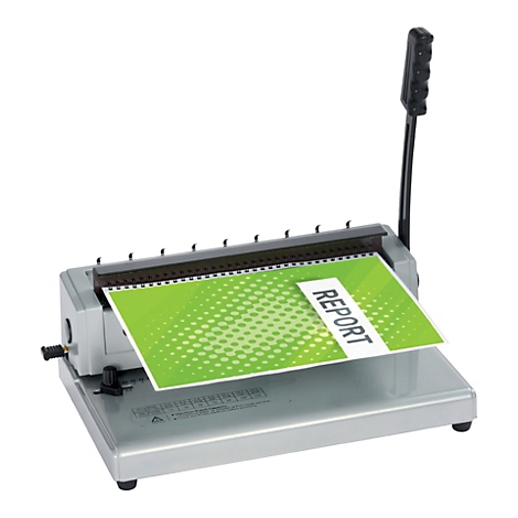 Grijze, zilveren bindmechanisme met een groen rapport.