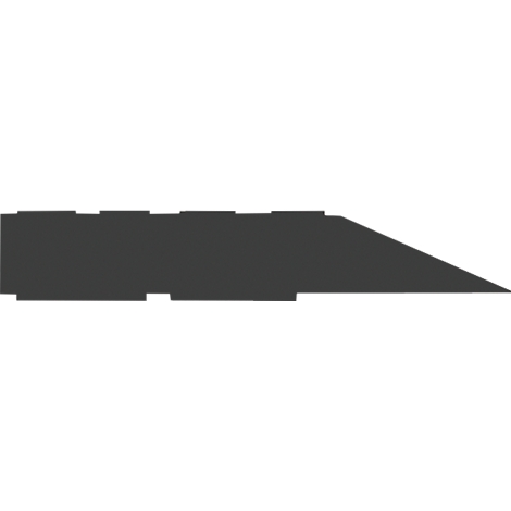 Gray geometric shape: rectangle with a sloping edge and a series of short lines on the top edge.