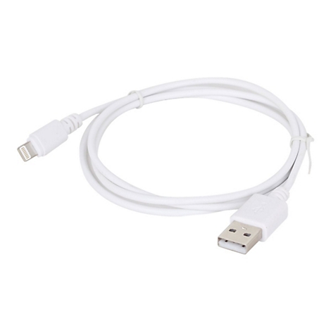 Weißes Lightning-auf-USB-Kabel, zusammengerollt vor weißem Hintergrund.