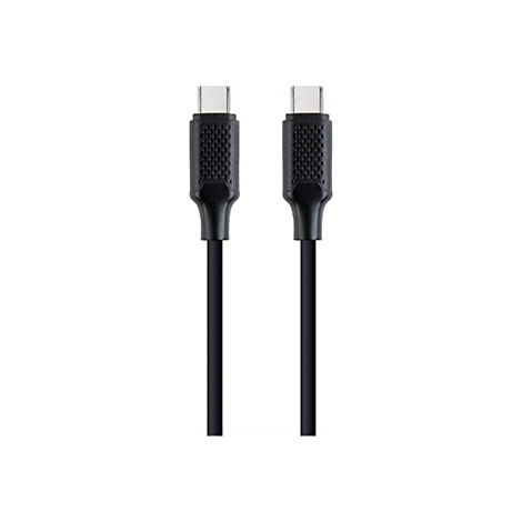Zwei schwarze USB-C-Stecker an Kabelenden vor weißem Hintergrund.