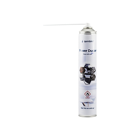 Gembird Power Duster Druckluftspray-Dose mit Sprühröhrchen auf weißem Hintergrund.