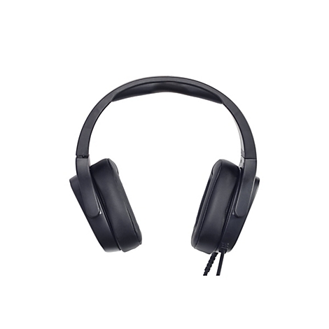 Schwarze Over-Ear-Kopfhörer mit Kabel vor weißem Hintergrund.