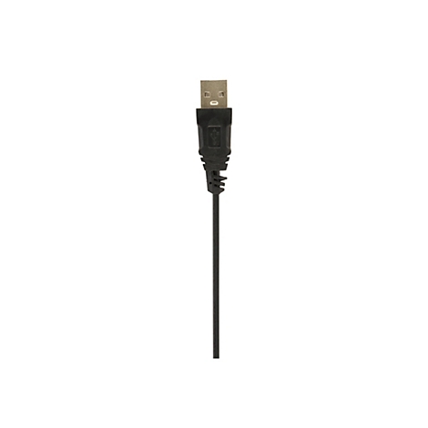Schwarzer USB-A Stecker an einem Kabelende vor weißem Hintergrund.