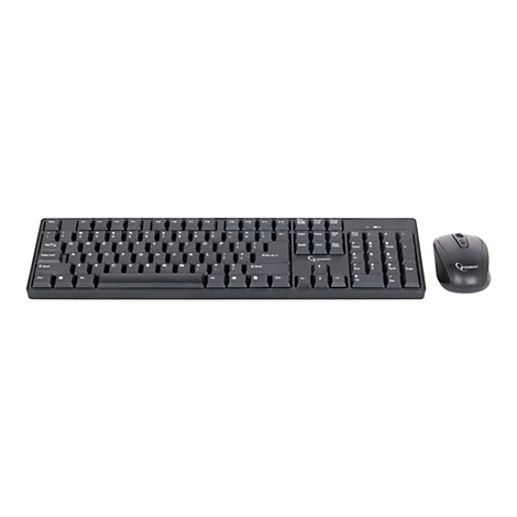 Schwarzes kabelloses Tastatur- und Maus-Set von Gembird auf weißem Hintergrund.