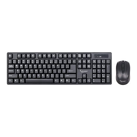 Schwarzes Gembird Tastatur- und Maus-Set vor weißem Hintergrund.