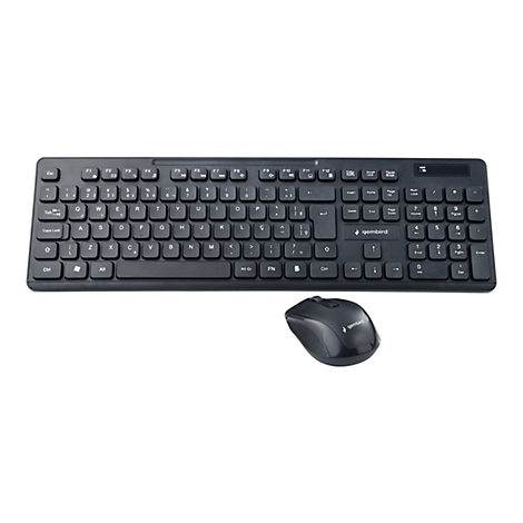Schwarzes Gembird Tastatur- und Maus-Set vor weißem Hintergrund.