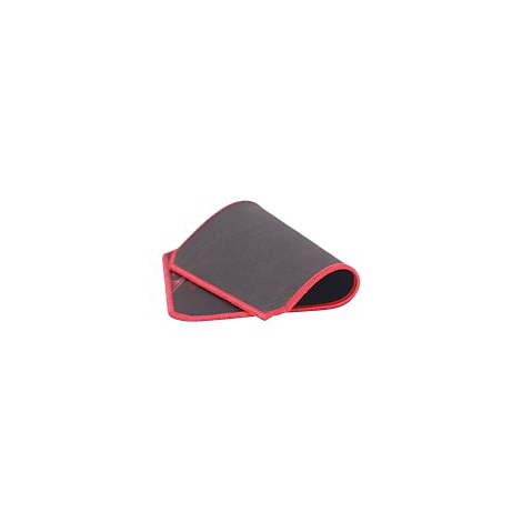 Graues Mousepad mit roter Umrandung, leicht gefaltet.