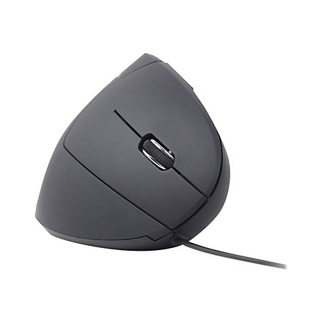 Ergonomische, graue Maus mit Kabel und Scrollrad auf weiÃŸem Hintergrund.