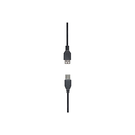 Schwarzes USB-Verlängerungskabel mit einem männlichen und einem weiblichen Anschluss vor weißem Hintergrund.