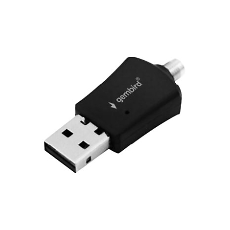 Schwarzer Gembird USB-DVB-T Empfänger mit silbernem Steckeranschluss.