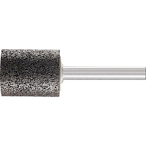 Cilindrische slijpschijf met grove structuur en metalen schacht.