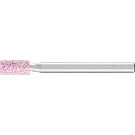 Een slijpstift met een roze slijpschijf en een zilveren schacht.