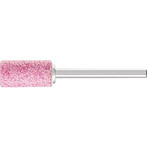 Een roze slijpcilinder met een metalen handvat. Gedetailleerde close-up van de slijpcilinder.