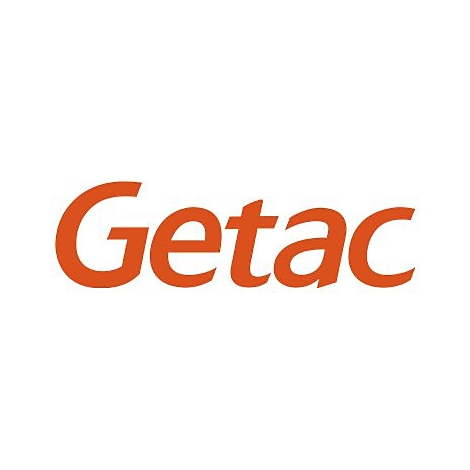 Getac-Logo in orange Farbe auf weißem Hintergrund.