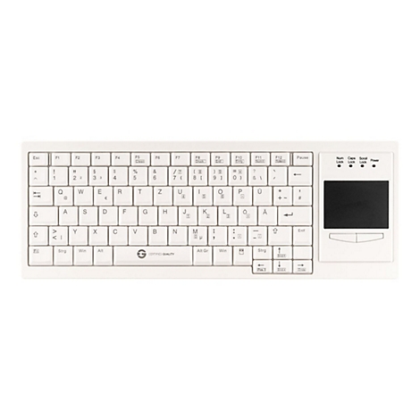 Weiße, flache Kompakttastatur mit deutschem Layout und integriertem Touchpad auf der rechten Seite.