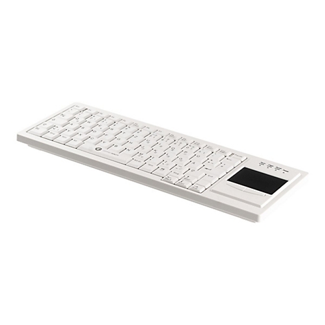 Weiße, flache Tastatur mit integriertem Touchpad auf der rechten Seite, isoliert vor weißem Hintergrund.