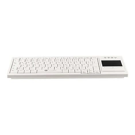 Weiße, flache Tastatur mit integriertem schwarzem Touchpad auf der rechten Seite vor weißem Hintergrund.