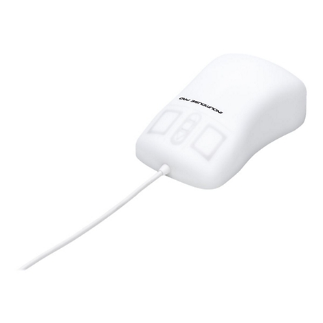 Weiße, kabelgebundene Computermaus mit glatter Oberfläche und der Aufschrift Indumouse Pro.