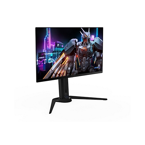 Ein schwarzer Monitor zeigt einen Roboter auf einem futuristischen Hintergrund. Auf dem Monitor steht "TEAM UP FIGHT ON".