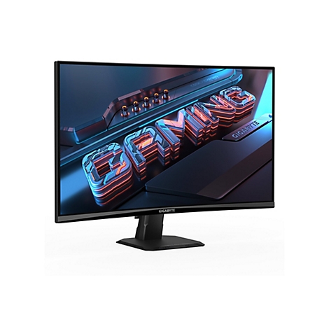 Ein Gaming Monitor mit der Aufschrift "GAMING". Das Display zeigt blaue und rote Neonfarben. Der Bildschirm ist mit einem schwarzen Rahmen umgeben.