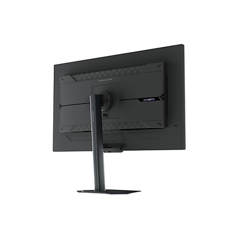 Un moniteur noir, vu de dos, avec un pied. Texte : "Dominating the Game", "GIGABYTE".