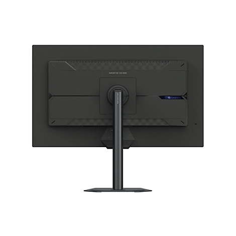 Schwarzer Gaming Monitor, Rückseite. Schriftzug: GIGABYTE, DOMINATING THE GAME.