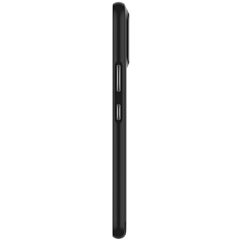 Seitenansicht einer schwarzen Smartphone-Hülle mit zwei sichtbaren, länglichen Tasten.