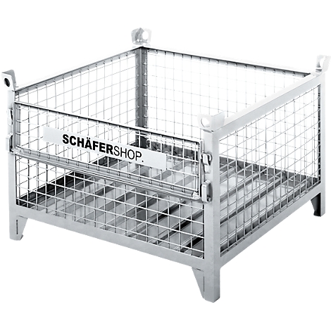 Ein Metall-Gitterbox. Das Logo „SCHÄFERSHOP“ ist am Gitter angebracht.