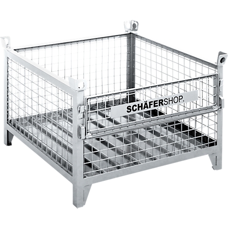 Metallgitterkorb mit Rollen; Aufschrift SCHÄFERSHOP.