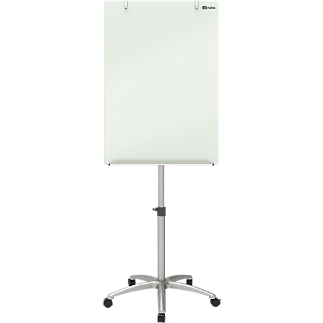 Weißes Flipchart auf rollbarem, silbernem Gestell.