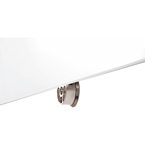 Close-up of a white wall panel held by a metal bracket.