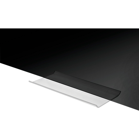 A transparent, slightly curved element, appearing to float against a two-tone background of black and white.