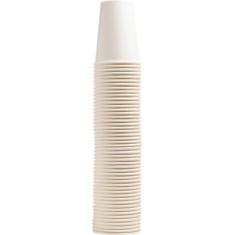 Pile de gobelets en papier blanc. Les gobelets sont emboîtés.