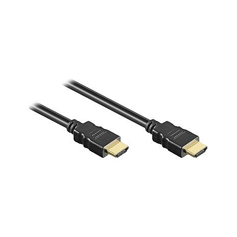 Schwarzes HDMI-Kabel mit goldenen Steckern vor weißem Hintergrund.