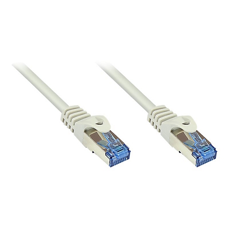 Zwei graue Netzwerkkabel-Enden mit RJ45-Steckern vor weißem Hintergrund.