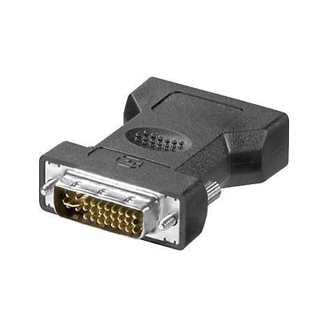 Schwarzer DVI-Adapter mit goldenen Pins vor weißem Hintergrund.
