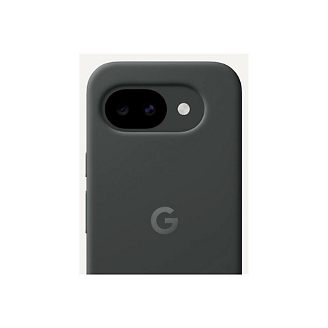 Nahaufnahme eines grauen Smartphone-Gehäuses. Zu sehen sind Kameraobjektive, ein Blitzlicht und das Google-Logo.