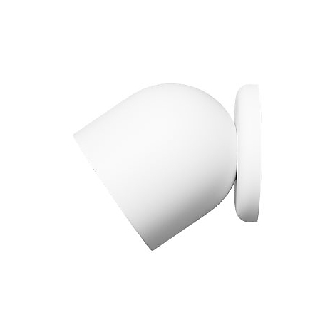 Une caméra de sécurité blanche sur le mur. Elle se compose d'une caméra ronde et d'un support plat.