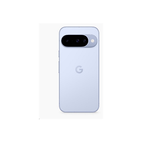 Rückseite eines hellblauen Google Pixel Smartphones mit horizontaler Kameraleiste und mittigem G-Logo.