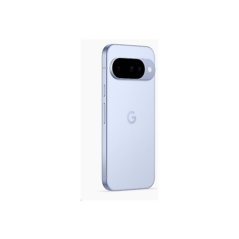 Helle, fliederfarbene Rückseite eines Smartphones mit ovalem Kameraelement und Google-Logo.