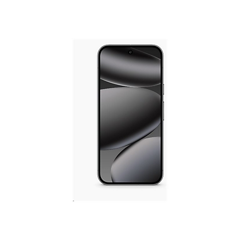 Smartphone-Ansicht mit schwarzem Rahmen und Display, das abstrakte Formen zeigt. Auf weißem Hintergrund.