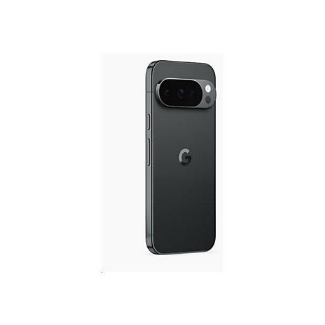 Dunkelgraues Smartphone mit Kamera-Modul, Google-Logo, weiße Fläche.