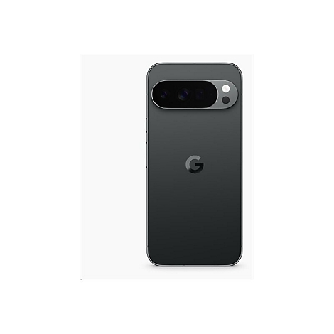 Dunkelgraues Smartphone mit silberner Kameraleiste und Google-Logo.