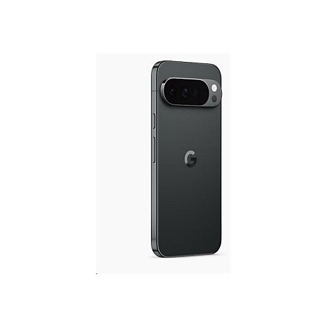Schwarzes Google Pixel Smartphone von der Rückseite mit markantem horizontalen Kameramodul und G-Logo.