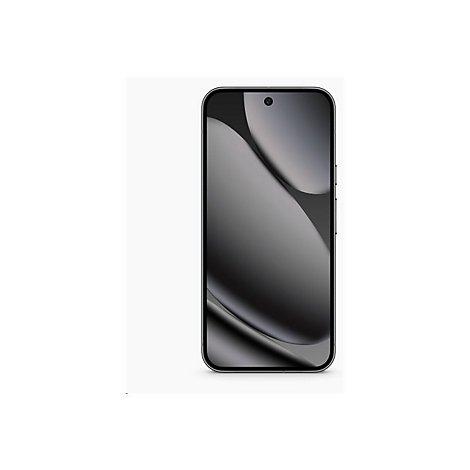 Schwarzes Smartphone mit abgerundeten Ecken, das Display zeigt ein abstraktes Muster. Oben mittig ist die Frontkamera.