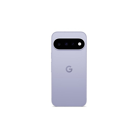 Rückseite eines hellvioletten Google Pixel Smartphones mit schwarzem Kameramodul und Google-Logo.