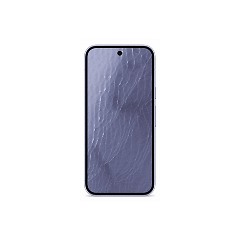 Smartphone mit hellblauem Display und Wellenmuster vor weißem Hintergrund.