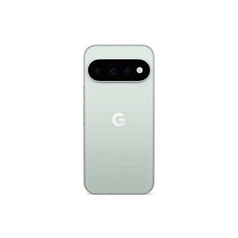 Hellgrünes Smartphone von hinten mit markantem, quer verlaufendem Kamerabalken und mittigem Google-Logo.