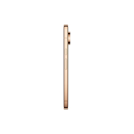 Seitenansicht eines roségoldenen Smartphones mit Kameramodul oben und zwei Tasten am Rahmen.