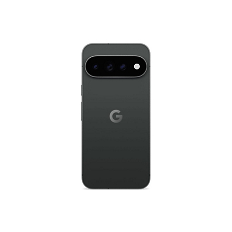 Rückseite eines dunkelgrauen Google Pixel Smartphones mit horizontaler Kamera-Leiste und zentralem G-Logo.